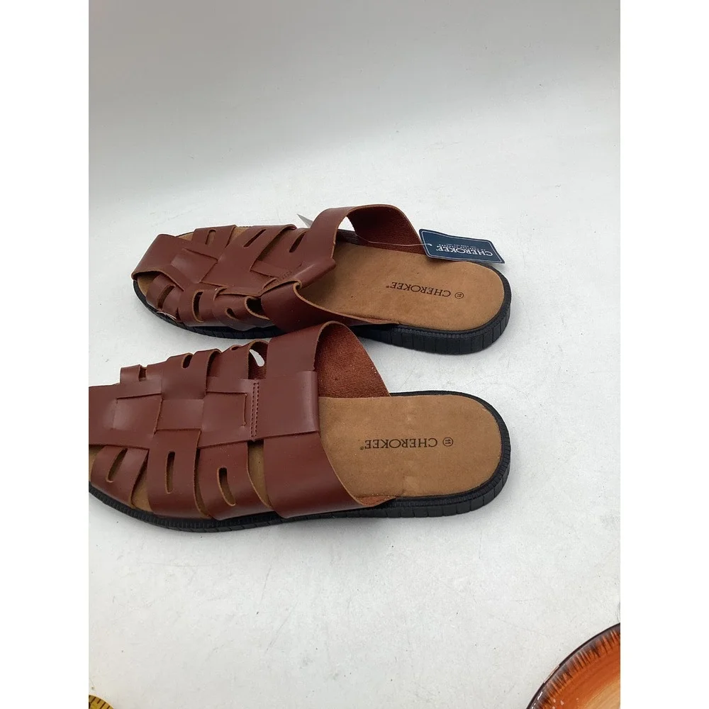 Cherokee Mens Brown Fisherman Slide‎ Sandals Woven Cage Slip On Shoes Size 11